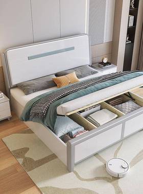 约VML现代简灰白色15储家物出租.房经济型1.8米实木床用主卧双人