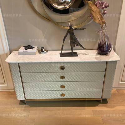 轻608奢式玄关柜现代简约不钢包柜皮装饰柜锈样板房别墅储物意设