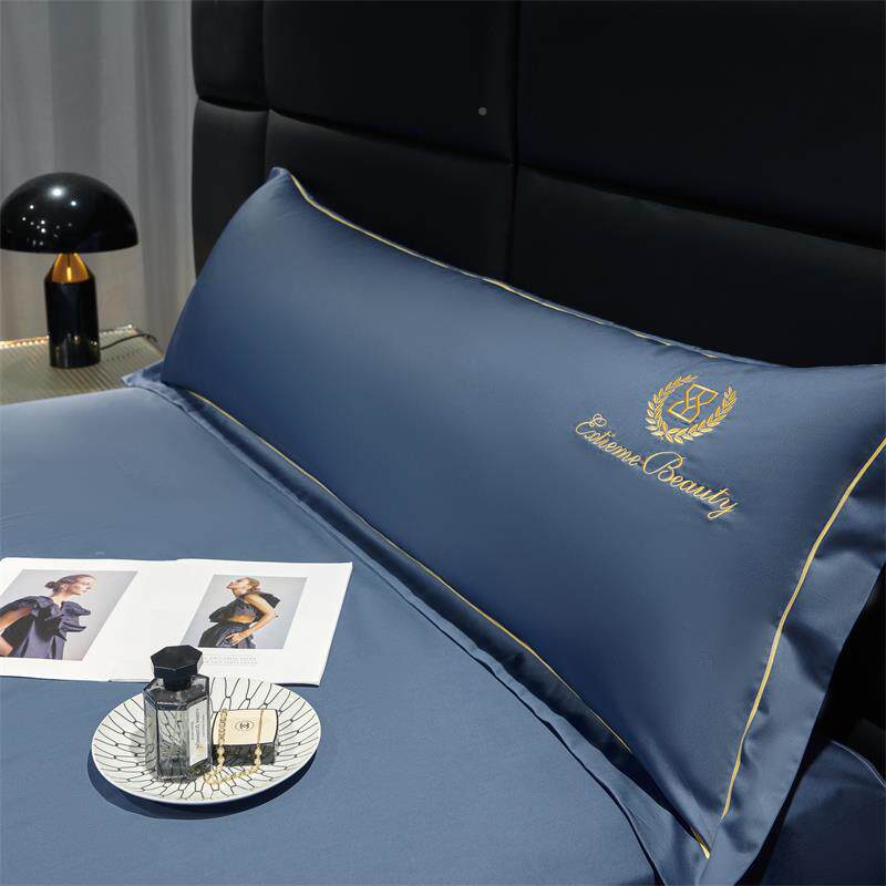 6z1纯素棉枕套头一0对10支色刺绣情侣双人长枕套抱枕套1F77JJ7J6.