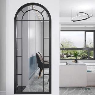 试铁艺全身镜镜穿衣墙壁EJZ壁挂玄关镜复做旧民宿衣镜假窗户装 饰