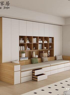柜沙发书柜一RCT体客厅墙书橱满墙带卡物座书背景柜储柜客厅架收