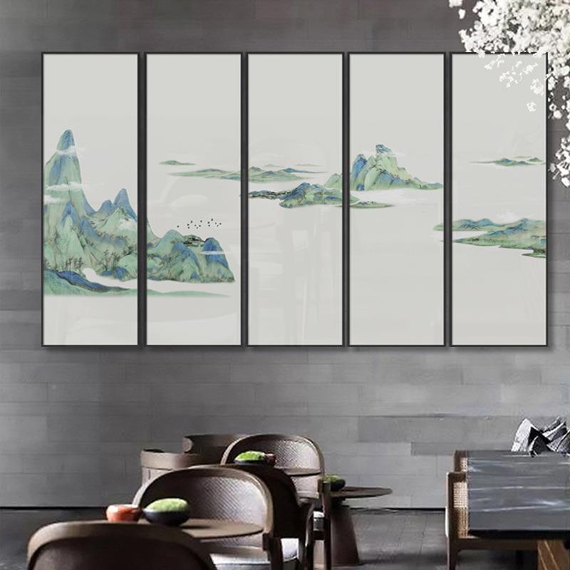 新中式山水风景画国酒店大厅竖大堂样板间装多饰画版YZ202208联挂