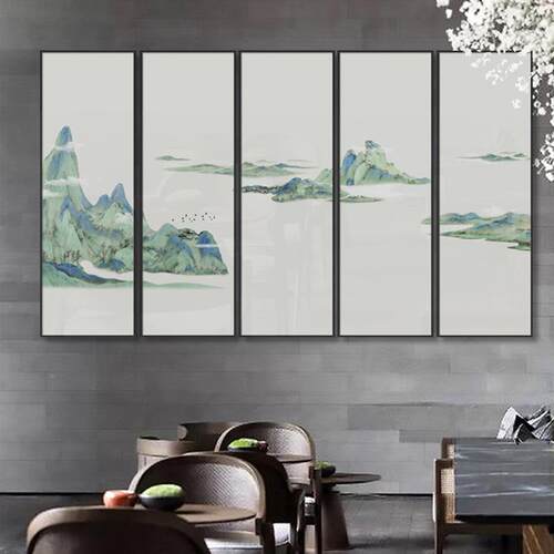 新中式山水风景画国酒店大厅竖大堂样板间装多饰画版YZ202208联挂