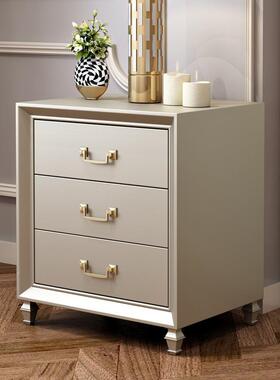 全实木美式轻奢三抽头柜卧室床边柜网红物香柜床现代85463简约储