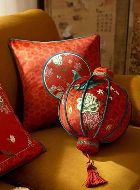 红色喜庆AL100077靠垫靠新式中沙发抱枕客厅国风饰枕腰枕枕芯锦绣