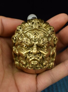 全铜实心大黑天财l神随身手把件佛头手球文玩把件工艺品玛哈嘎拉