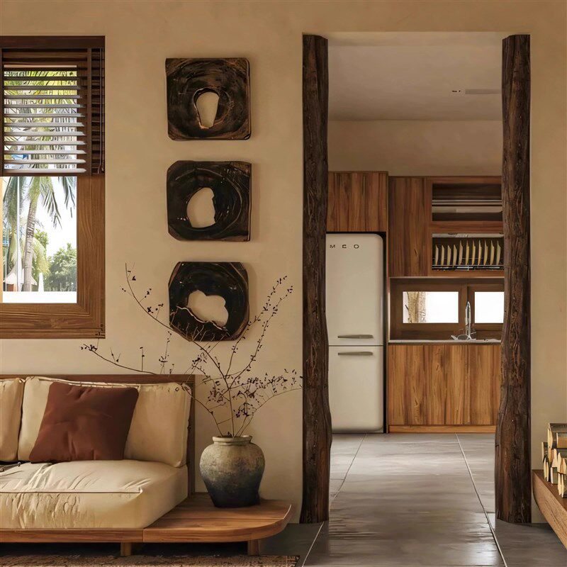 虫洞碳化木墙饰侘寂m风摆件电视背景墙装饰中古软装高级感民宿装