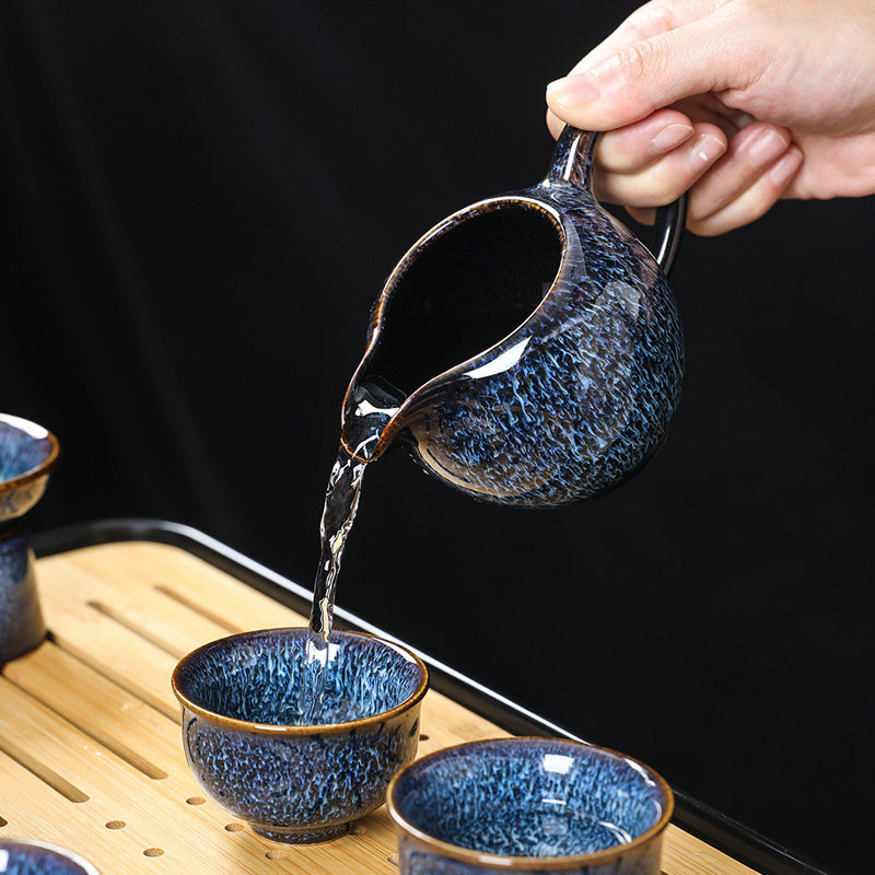 窑变天目釉功g夫茶具套装陶瓷蓝盏泡茶壶盖碗整套茶器会客家用中