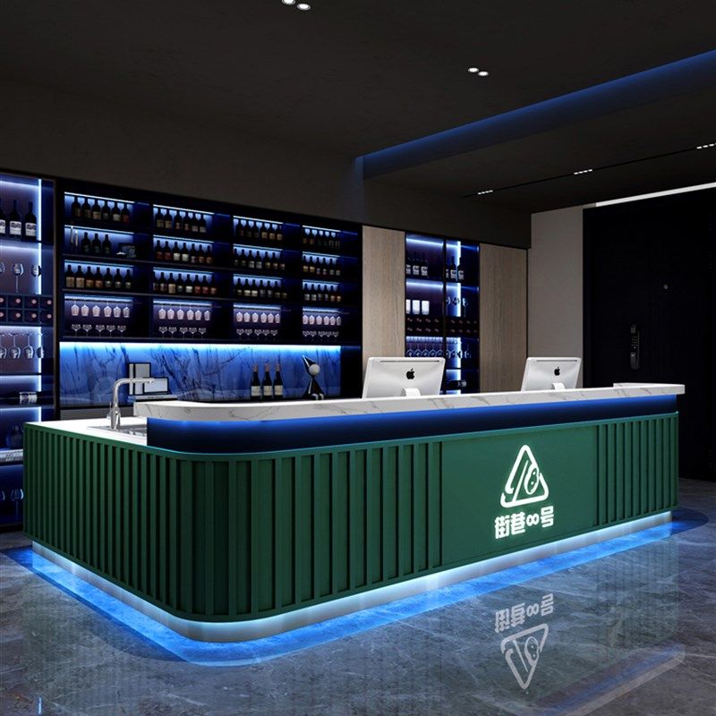 一体酒吧吧台桌柜大理石台面咖啡店收银台商用饭店转角前台接待台