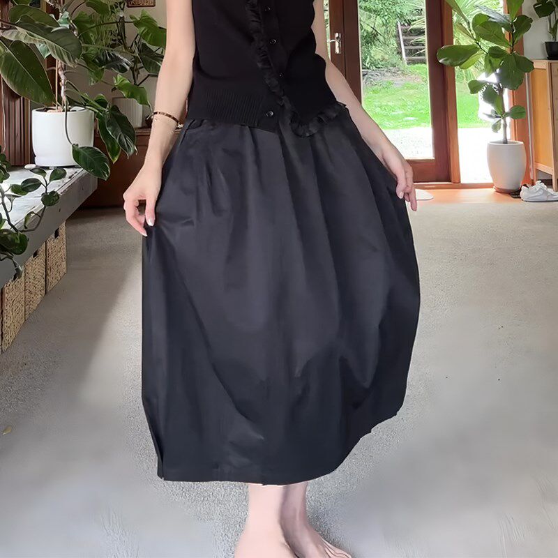 黑色花苞裙2025年春夏新款女高腰设计显瘦显高韩版潮流时尚半身裙