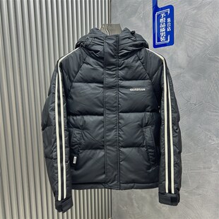 羽绒衣男生侧v边条纹连帽防风保暖外穿潮时尚 百搭流 免洗短版 冬季