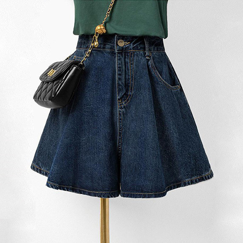 大码高腰显瘦a字牛仔花苞短裤夏季女胖mm小个子五分阔腿半身裙裤