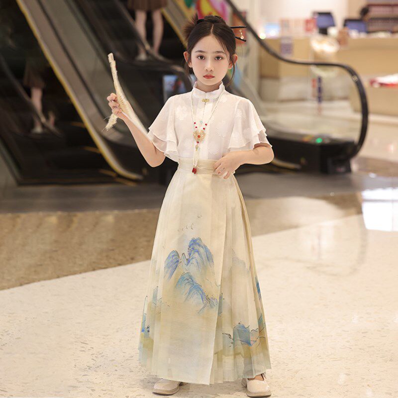 女童马面裙夏季套装2025新款儿童汉服国风女大童新中式古风夏装