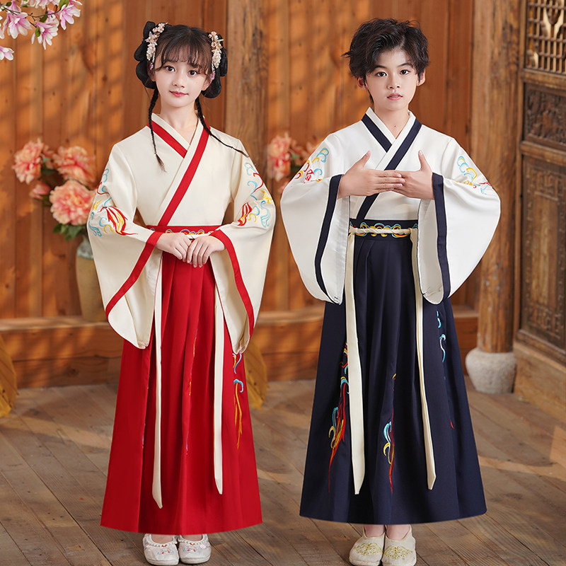 元旦儿童汉服国学服中国风古装书童服装小学生朗诵秋冬季演出服