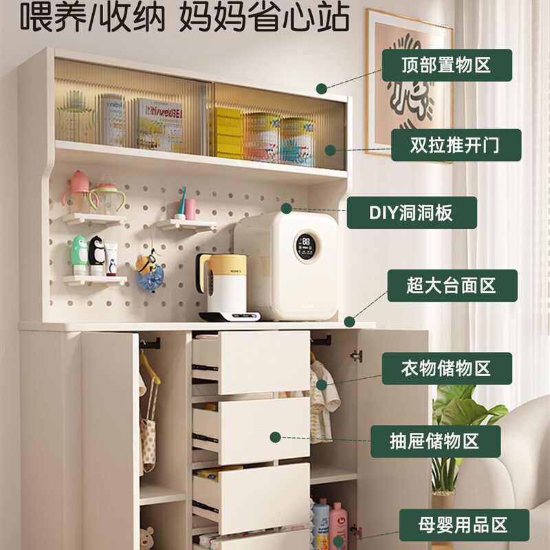 实木婴儿喂养台收纳柜宝宝用v品玩具置物架衣柜靠墙一体奶粉储物
