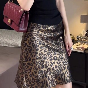 鎏金豹纹半身裙女2025夏季新款法式覆古高腰时尚气质修身显瘦短裙