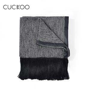 样板房间黑色搭毯床尾q巾毛毯盖毯沙发毯民宿黑白斜纹流苏装饰毯