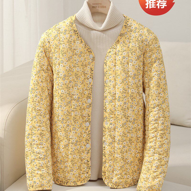 秋冬羽绒棉服女短款碎花棉袄中老年妈妈保暖内胆宽松显瘦外套棉衣