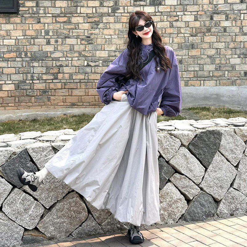 2025春夏新款轻薄防晒外套风衣短袖T恤上衣中长款半身裙套装女