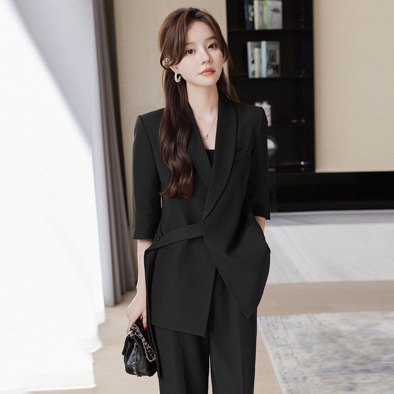 黑色西装外套女士2025新款夏季薄款高级感气质女神范职业西服套装