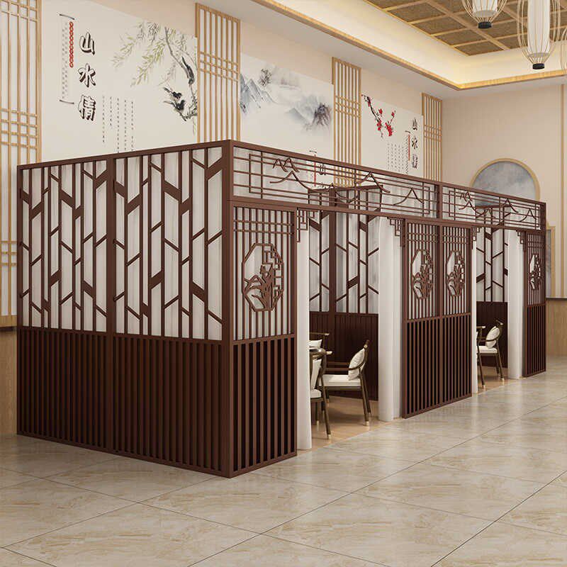 新中式饭店包间隔断餐r厅卡座屏风茶楼火锅烧烤餐饮房间遮挡格栅