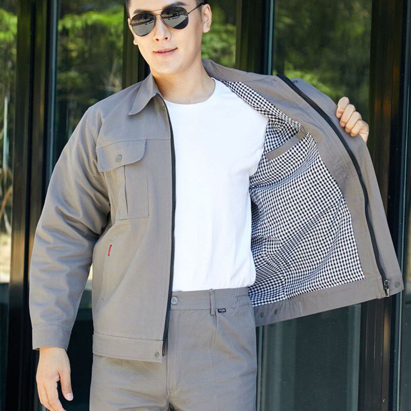 纯棉双层工作服套装男秋冬t带里衬长袖劳保服工人电焊防烫全棉工