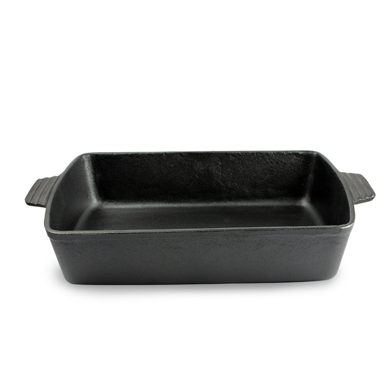 厨师铸铁无涂g层不粘平底煎锅牛排烤肉饭店用烤鱼长方形锅木盖