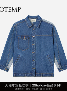 COTEMP COEVAL 25Holiday复古翻领多口袋卡珐拼接牛仔夹克外套女