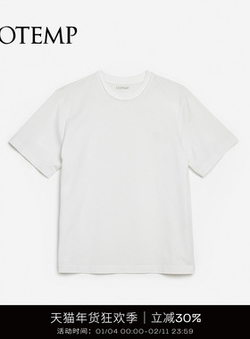 COTEMP WASHED T-SHIRT 休闲百搭白色卷边双层领短袖T恤女