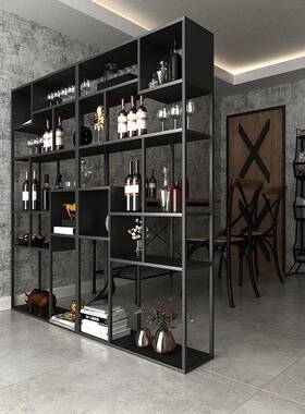 简约工置物风架铁艺书业架复古书柜落地屏风柜隔断玄关客厅OLZ展