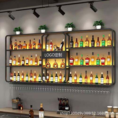 酒墙上酒架轻奢JJOO-8餐厅台吧烧烤店吧多靠墙铁艺层挂墙置物架壁