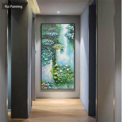 纯手绘莫奈睡莲客厅RH-1096玄装饰画壁关挂画画典经挂画