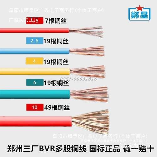 国标BVR2.XKP5/4方铜芯郑州三厂电线家用线1.其5/6平单多股软芯线