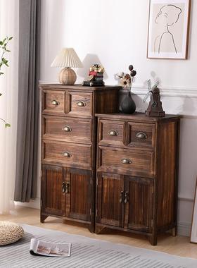C实木斗柜收纳柜9卧OSN抽屉式美室式复古柜子五斗靠柜客厅墙储物