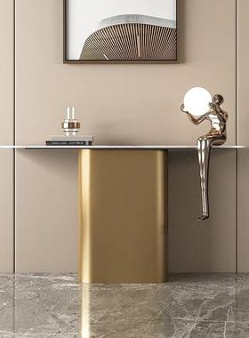 简现代约墙窄桌置物架轻sfg09038奢岩板正对靠门意入户玄关柜式半