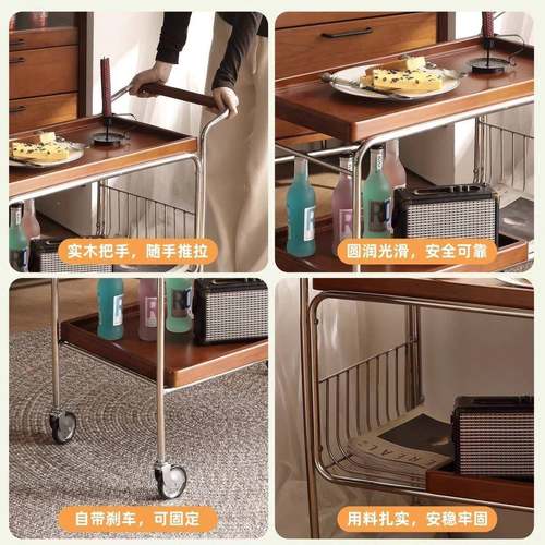 可移动茶几小推车红中日古沙发边几复古网式实客木PSQ茶几厅边柜