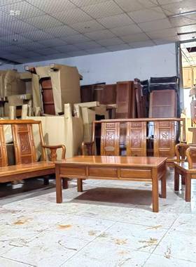 沙发新古鑫LK245典萝格全木沙发实木明菠式小户沙型发新中式客厅