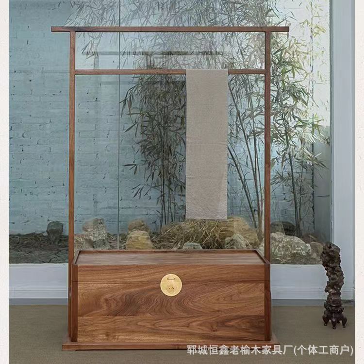新中式实木衣帽架落地挂衣架老榆木简约卧室衣架茶室提盒柜储物柜