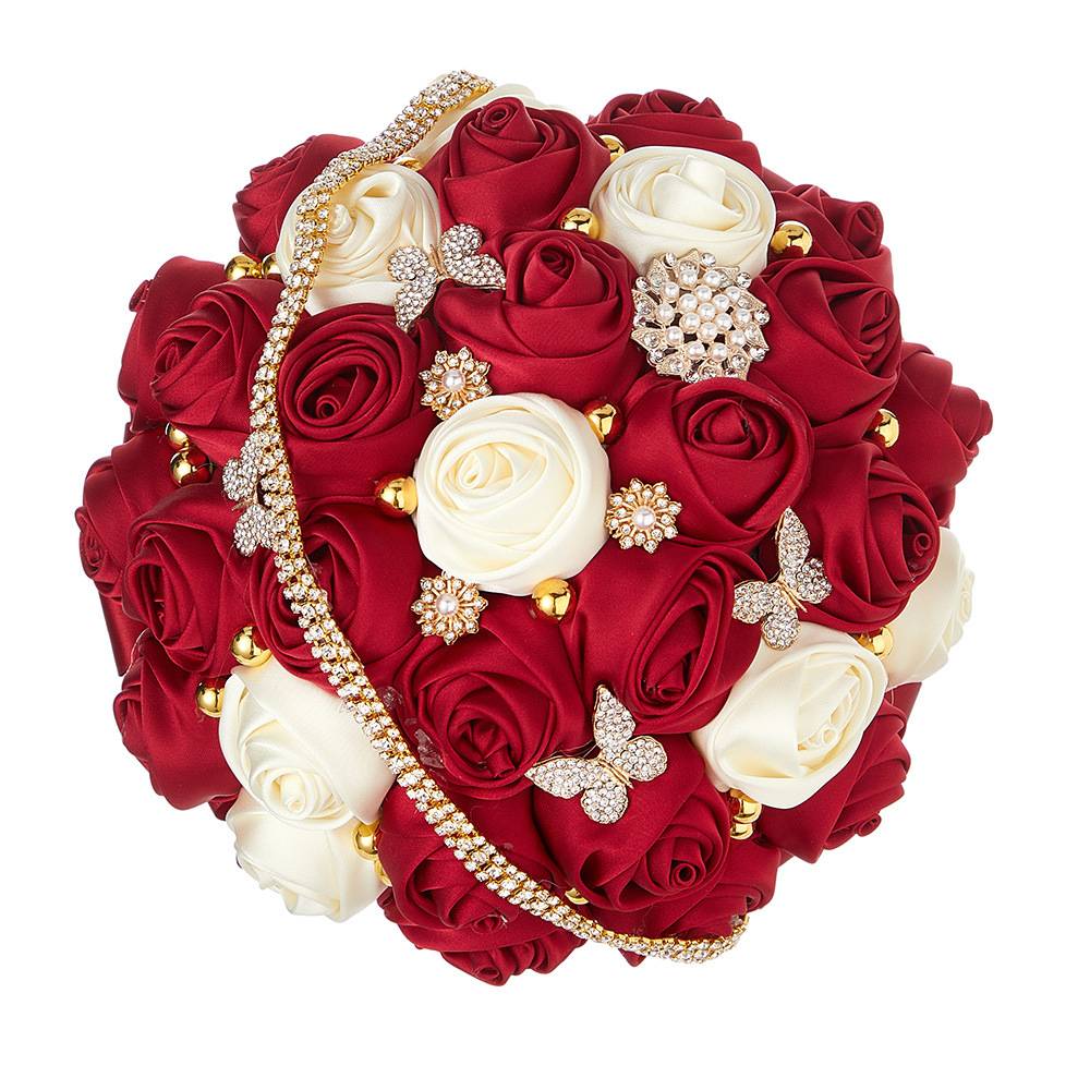 蝴蝶水钻手捧花中式婚礼新娘结婚红色花束秀禾服影楼奢华手捧花
