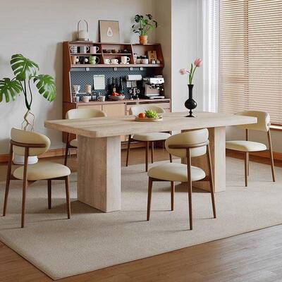 法式复古洞石岩板餐桌椅组合现代家用设计师样板房中古长方形餐桌