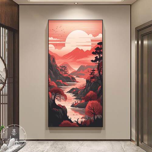 户客SF818849厅玄关装饰画画入正对壁门墙现代水墨风景走廊过道挂