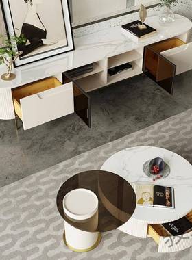 FS轻奢岩板白色茶几客用小户AWT型205家新现款设计2师法式代圆形