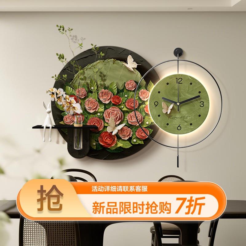 2025钟款法式复古表挂古墙客厅新装饰画创意玫瑰挂钟中风餐厅3510