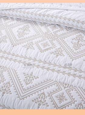 ā出口HTO欧式复古美式纯色白绗缝被三夏件床套上用品色凉被床盖