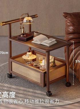 沙发边可动移客FDZ厅带几轮侧边柜中古风推车床小头置物架茶几小
