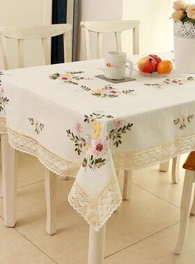 谋生布家用桌布VEQ艺餐台布布艺几田园棉麻绣花茶桌布中式轻奢长
