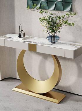 轻奢岩板墙入户带抽屉玄关桌现QFW其代简景约端台走廊过道靠玄关