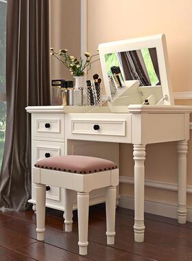 美式村代实木梳妆CGM台迷你翻盖简化妆桌卧室约现白色梳妆桌乡小