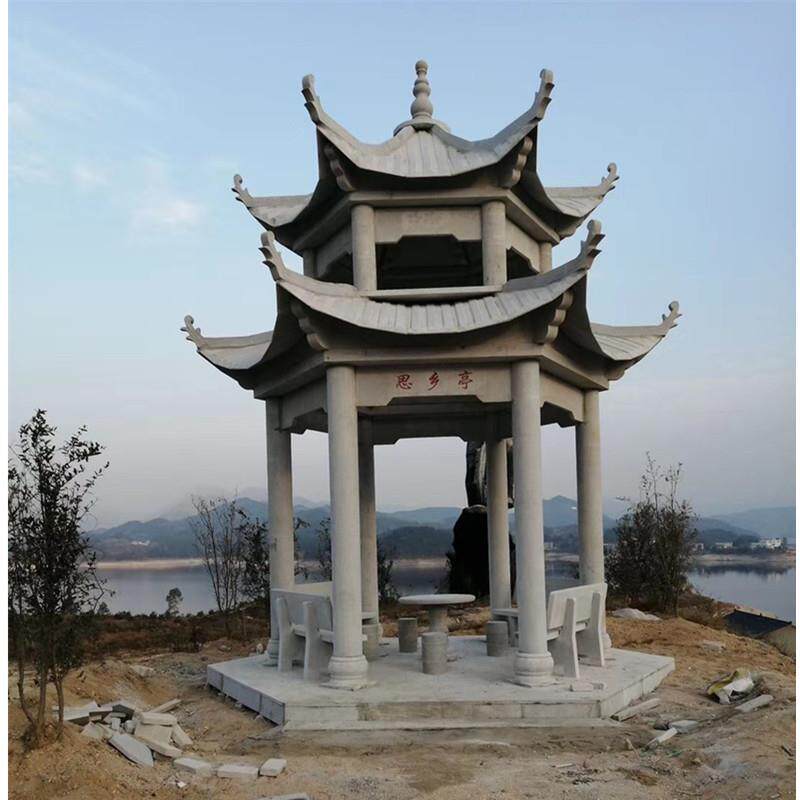 筑花岗石凉亭石亭子景观六角亭汉白玉装饰建双层石八雕角601亭田
