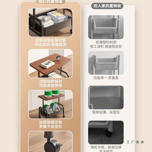 小推车双层边客厅沙发可茶移动几收纳小桌子卧带轮OGY茶桌室置物